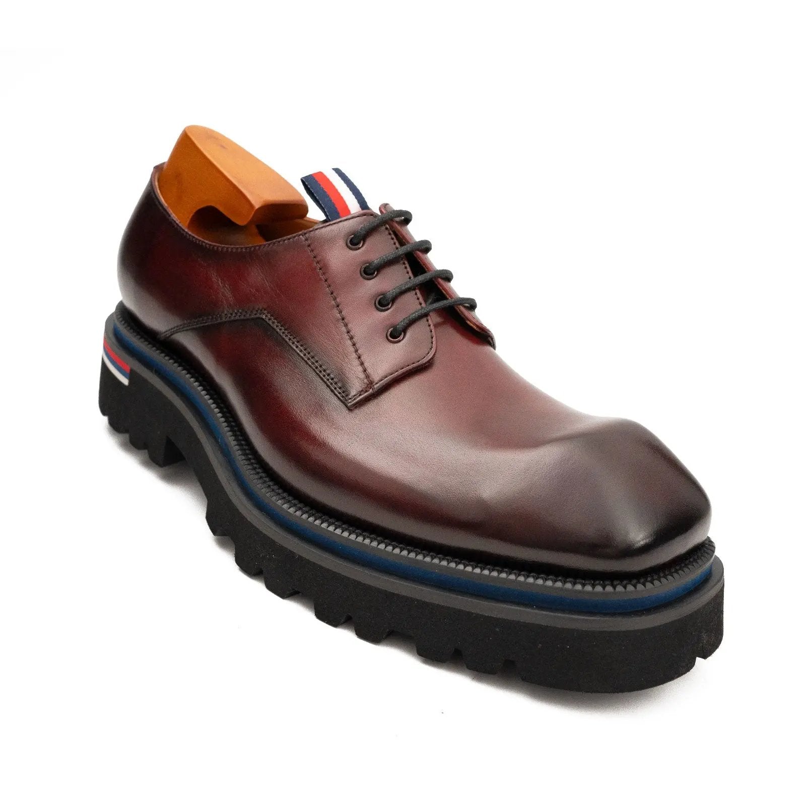 Derby Schuhe, dicke 6 cm Absatzverstärkung, weinrot 