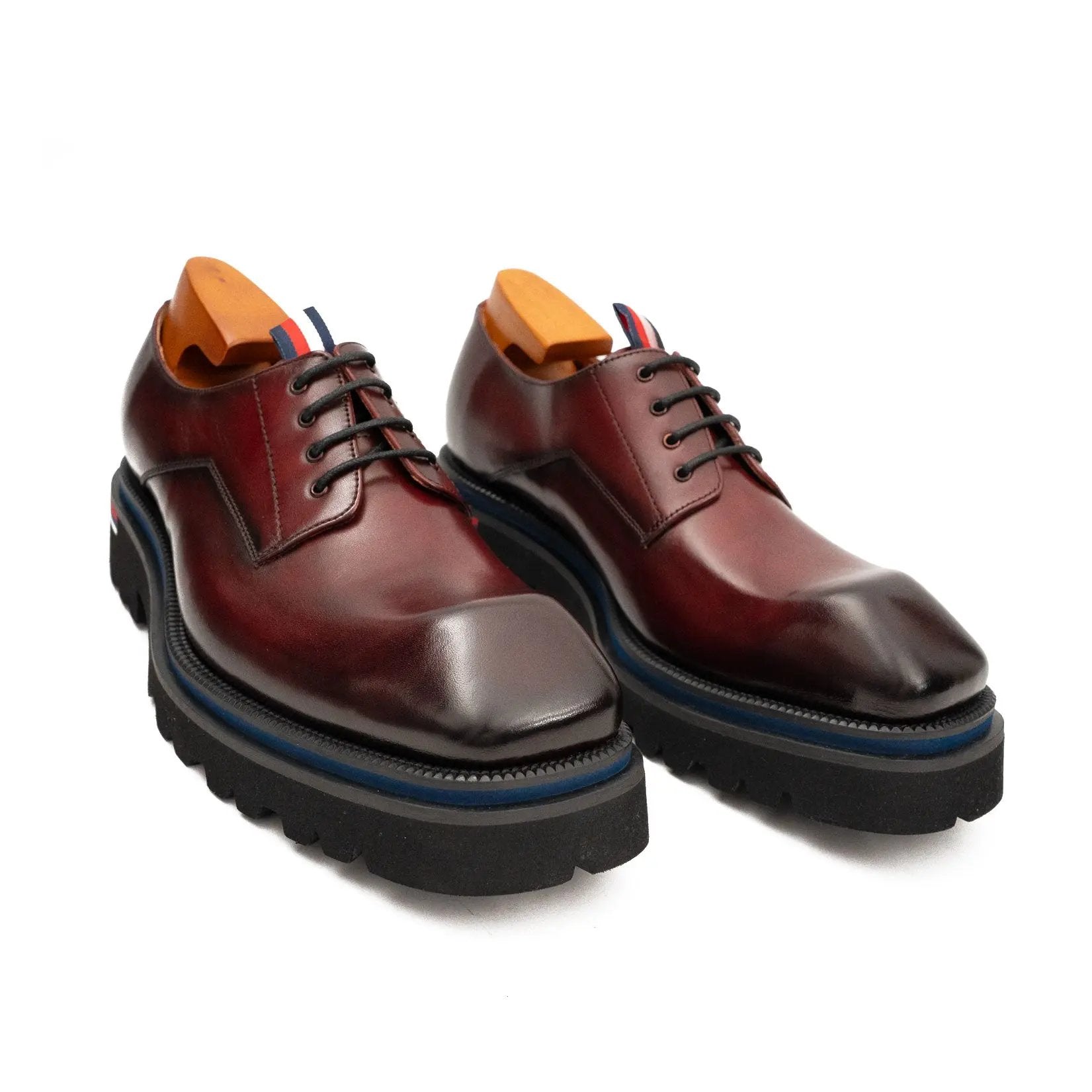 Derby Schuhe, dicke 6 cm Absatzverstärkung, weinrot 