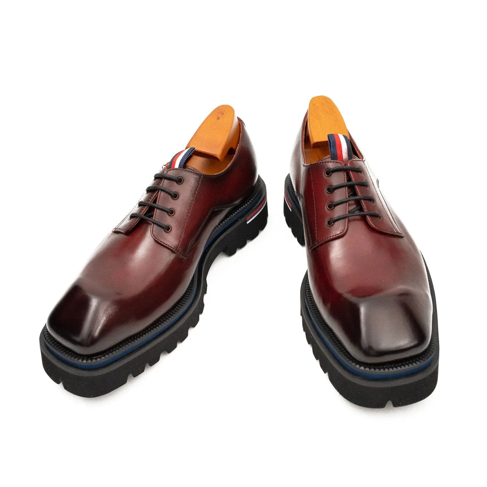 Derby Schuhe, dicke 6 cm Absatzverstärkung, weinrot 