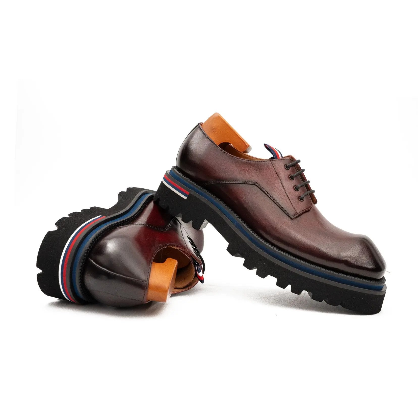 Derby Schuhe, dicke 6 cm Absatzverstärkung, weinrot 