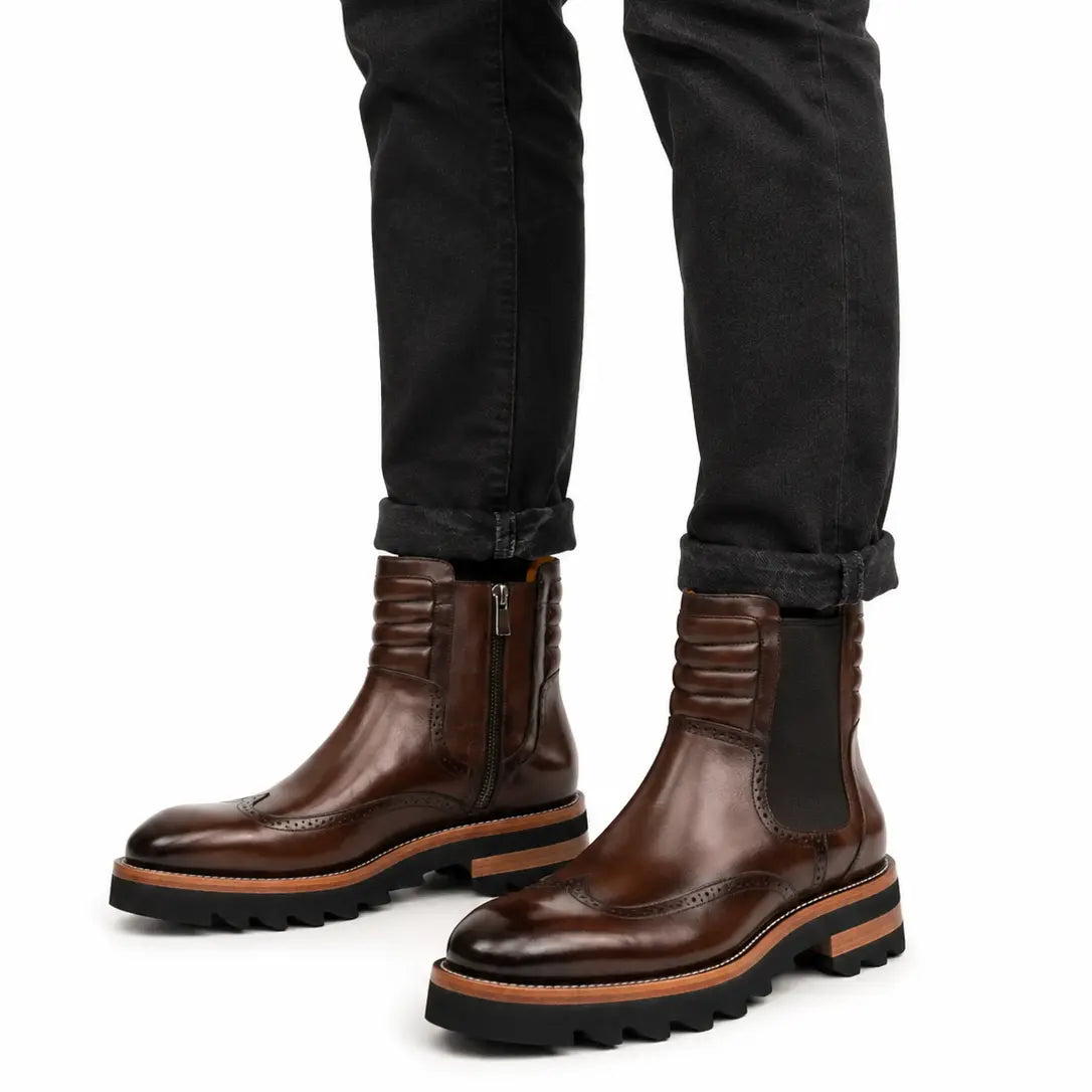Stivali Chelsea Lug Platform Brogue Color Espresso