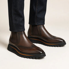 Espresso Wingtip Chelsea Boot — on-foot studio view