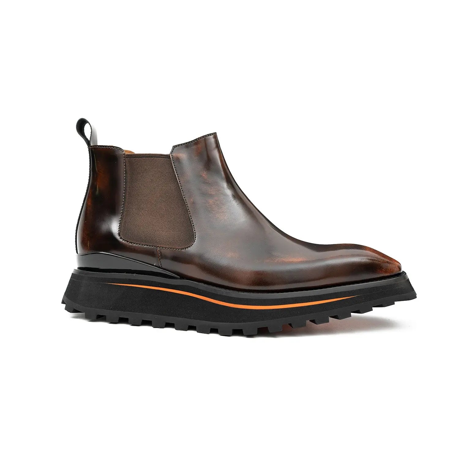 Foil leather Thick-Soled Chelsea Boot 2898KD Brown DIVINCH