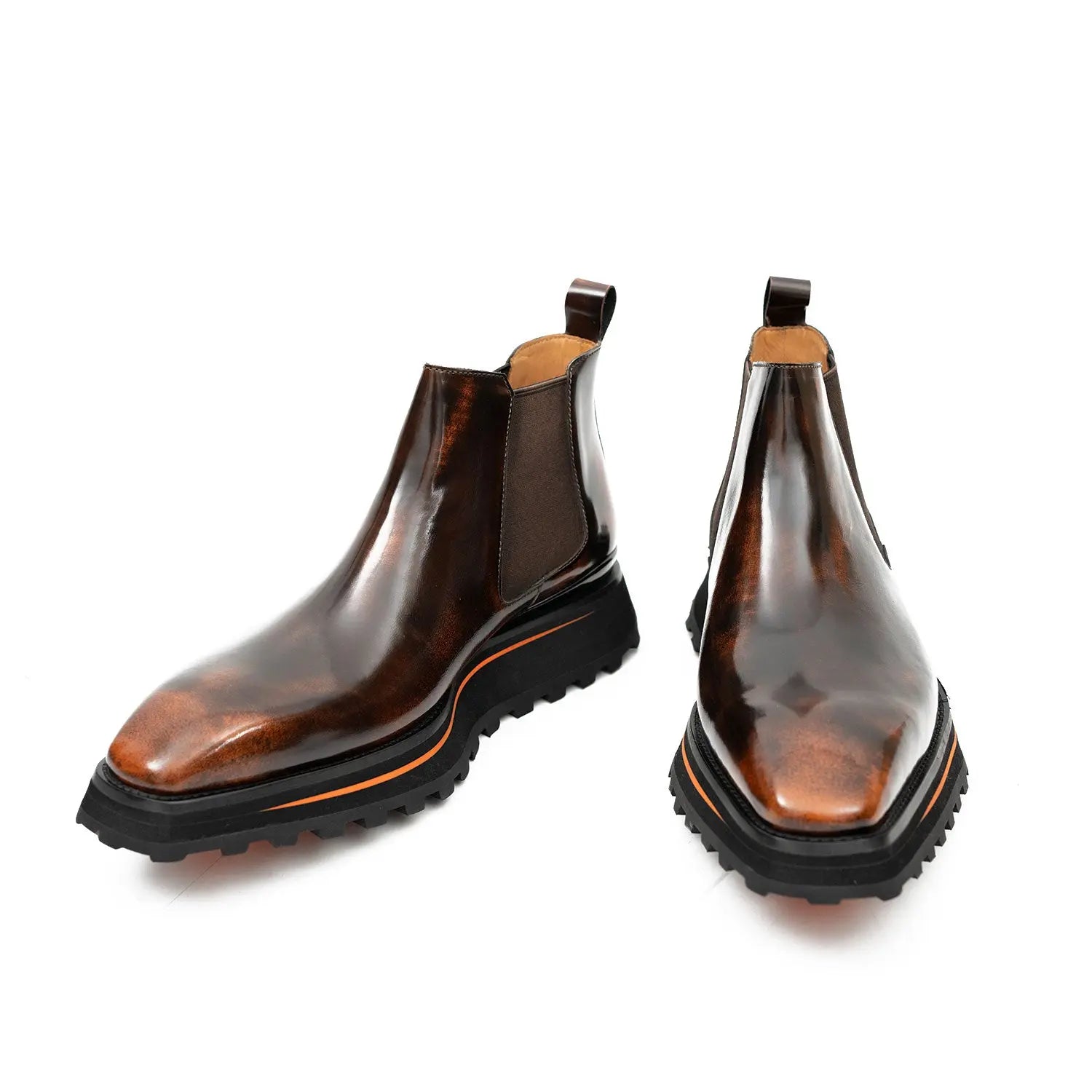 Foil leather Thick-Soled Chelsea Boot 2898KD Brown DIVINCH