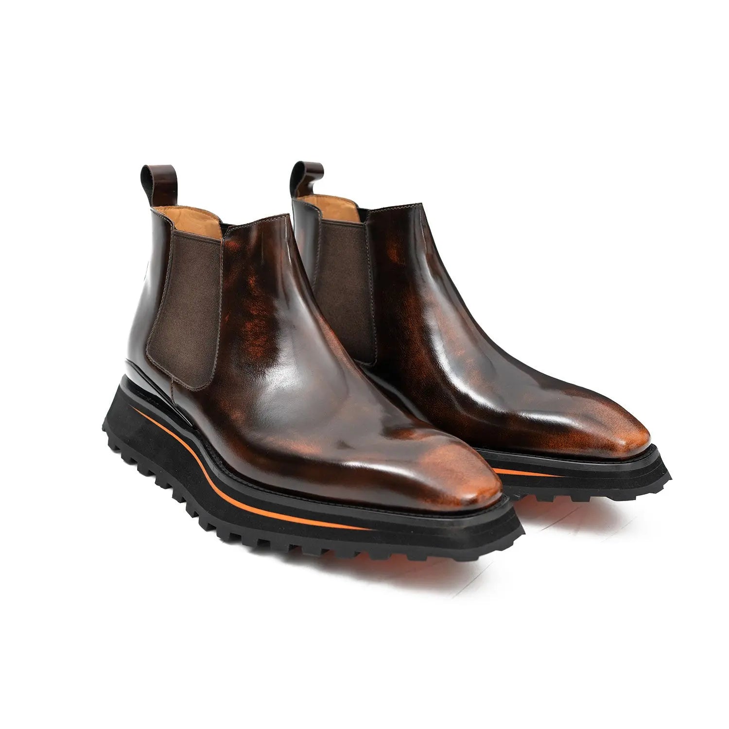 Foil leather Thick-Soled Chelsea Boot 2898KD Brown DIVINCH