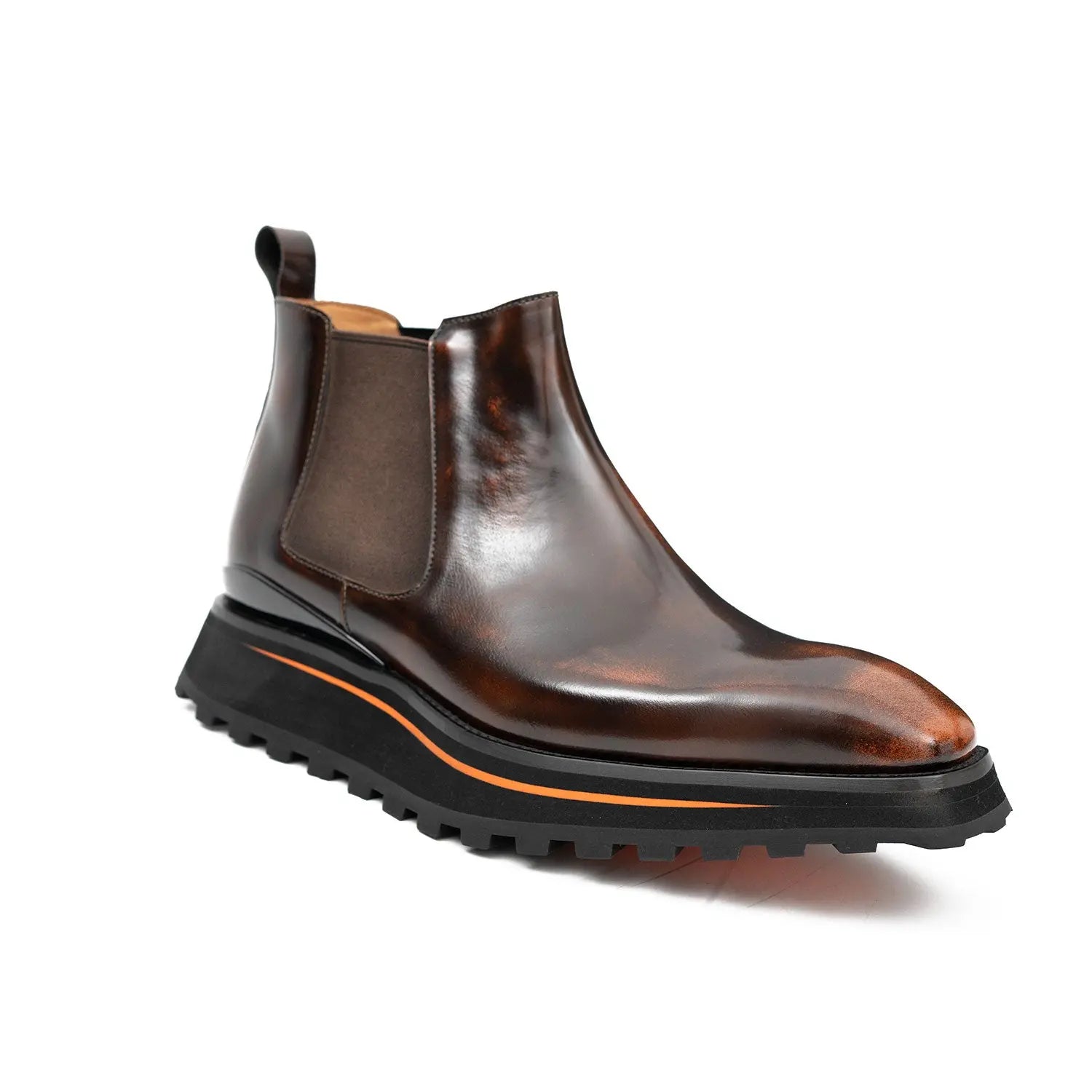 Foil leather Thick-Soled Chelsea Boot 2898KD Brown DIVINCH