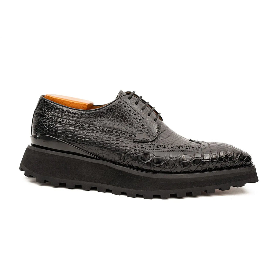 Derby Brogue in pelle di coccodrillo nero