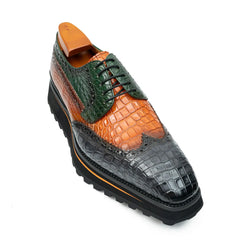 Genuine Crocodile Leather Handmade Grey Brown Brogue Shoes Divinch