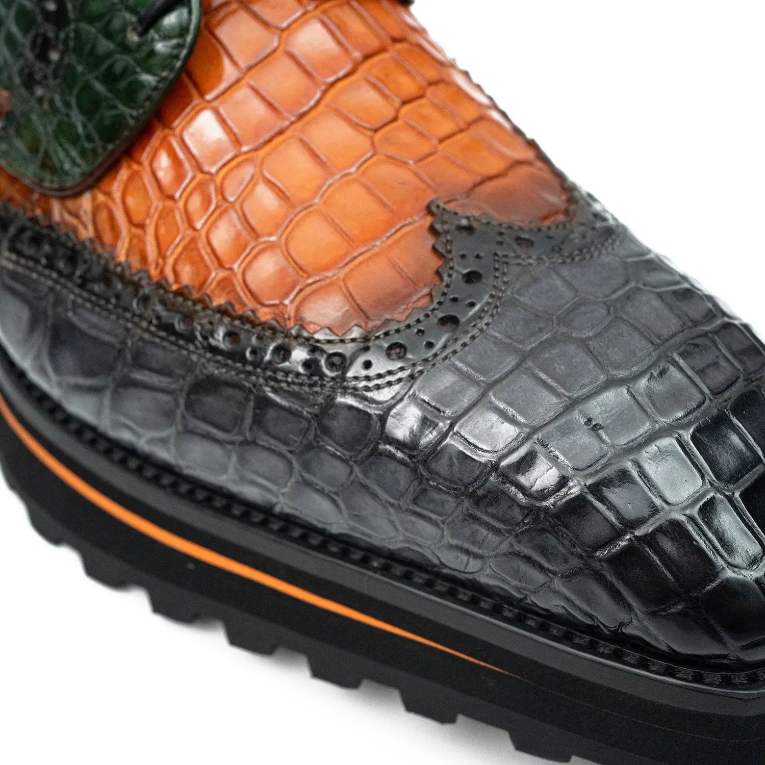 Genuine Crocodile Leather Handmade Grey Brown Brogue Shoes Divinch