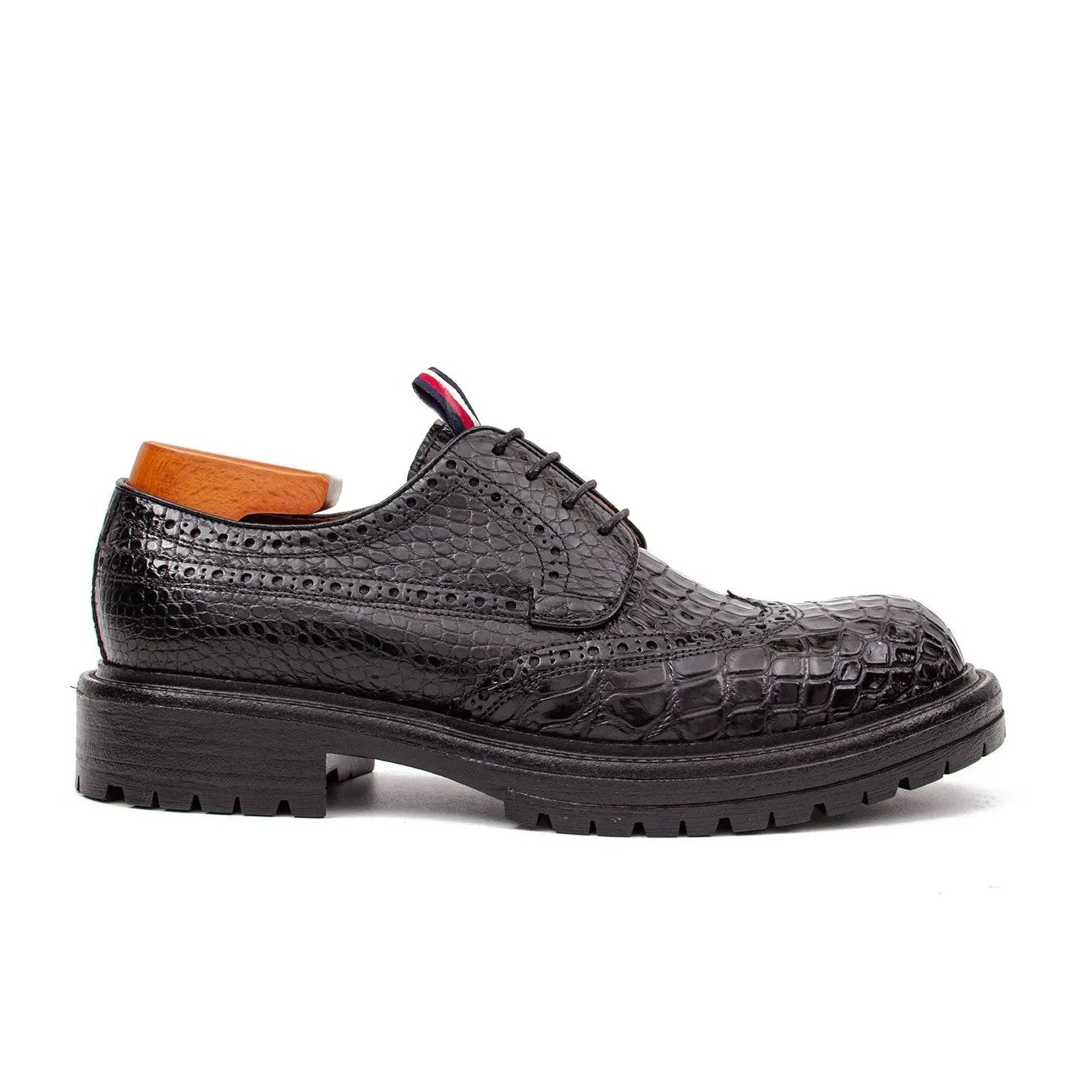 Genuine Crocodile Leather Men's Derby Brogues Black DIVINCH