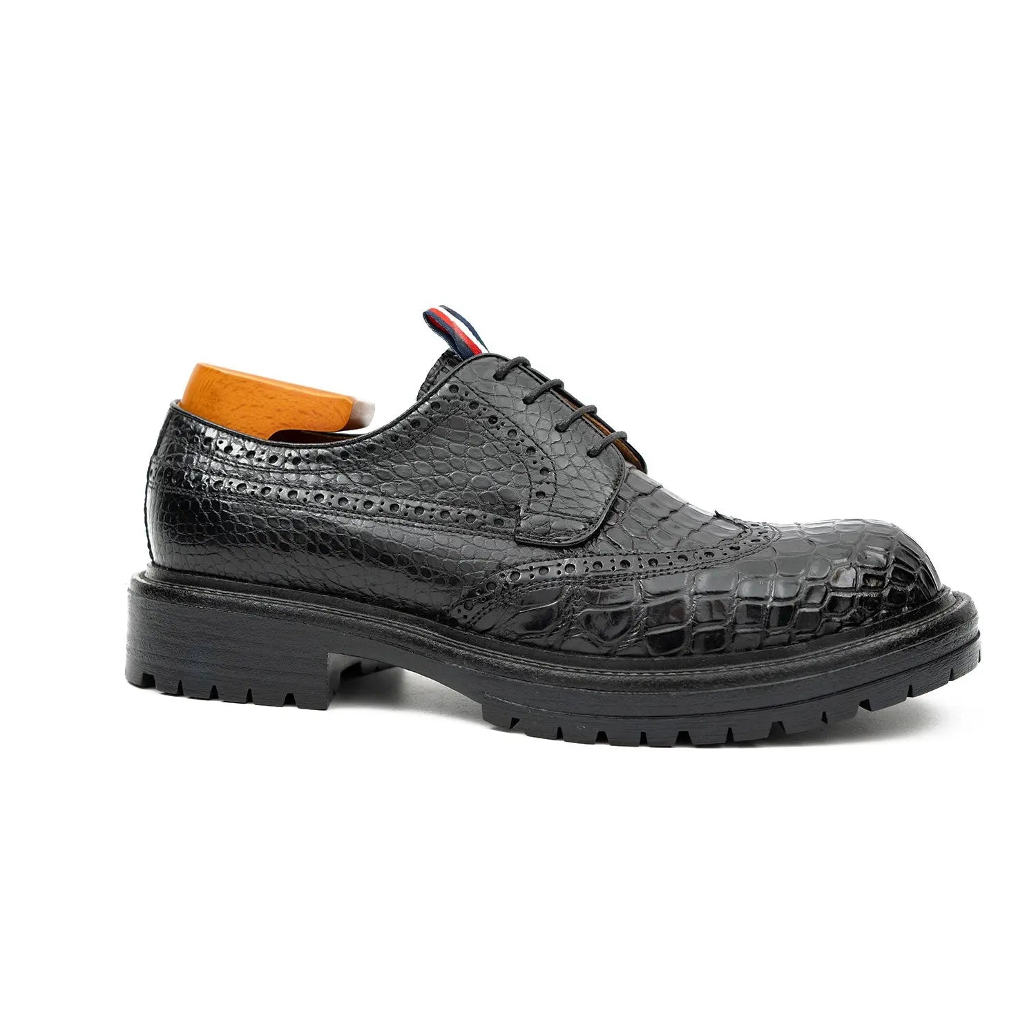 Genuine Crocodile Leather Men's Derby Brogues Black DIVINCH