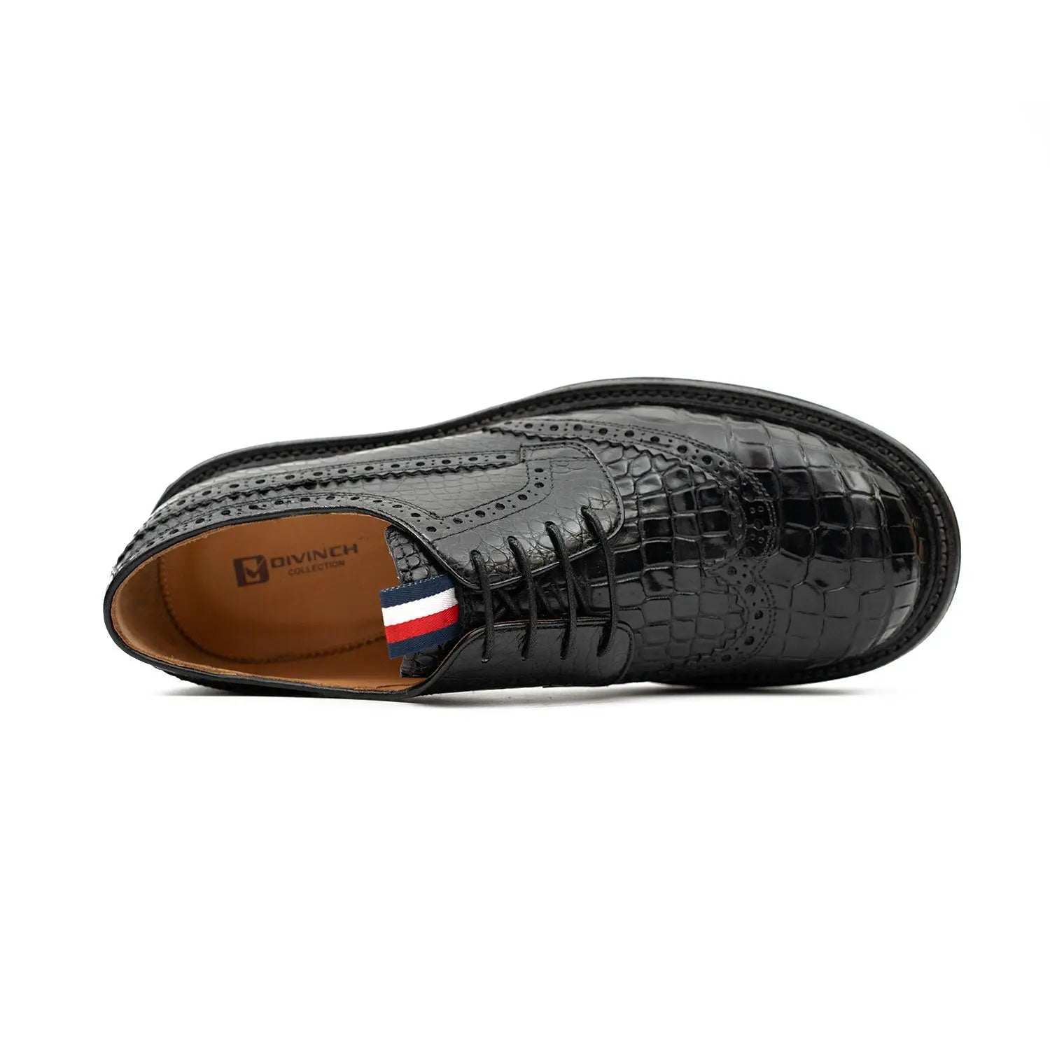 Genuine Crocodile Leather Men's Derby Brogues Black DIVINCH