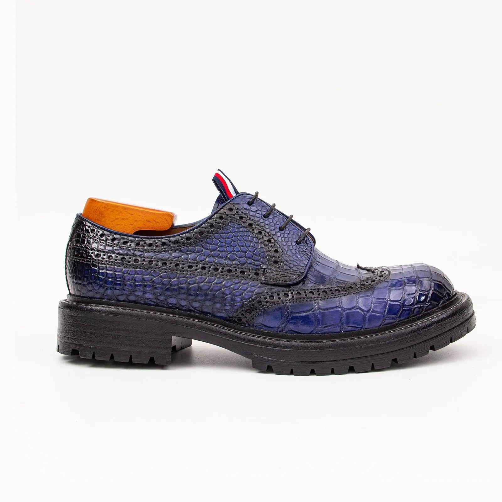 Genuine Crocodile Leather Men's Derby Brogues Blue DIVINCH