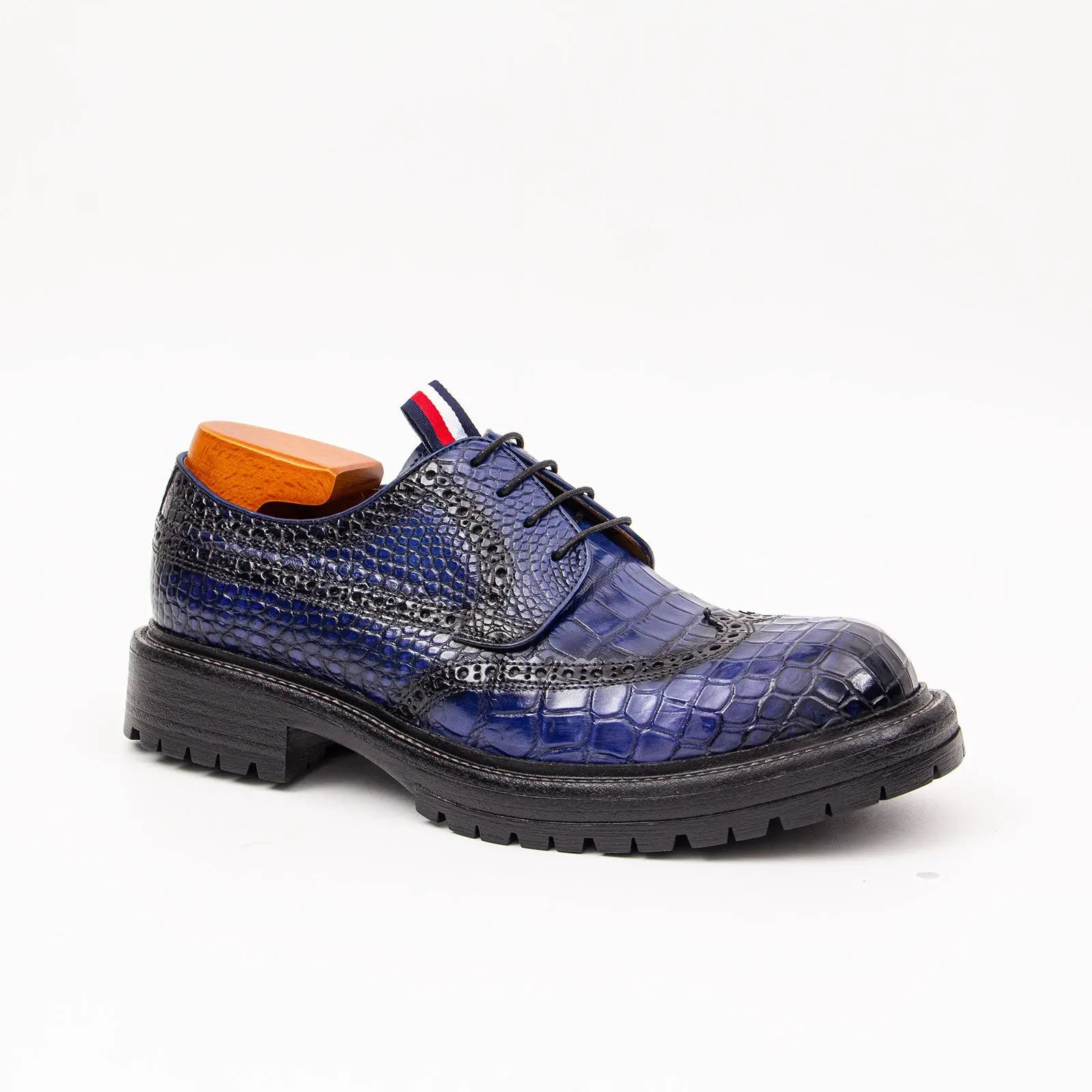 Genuine Crocodile Leather Men's Derby Brogues Blue DIVINCH