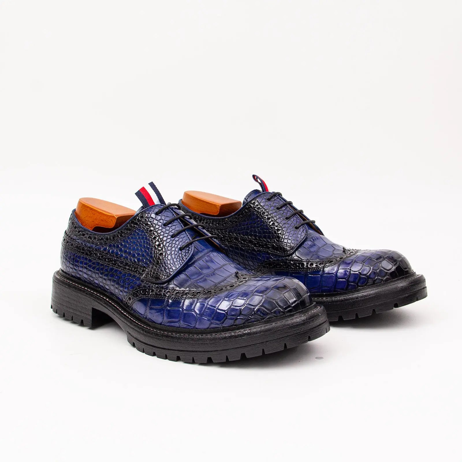 Genuine Crocodile Leather Men's Derby Brogues Blue DIVINCH