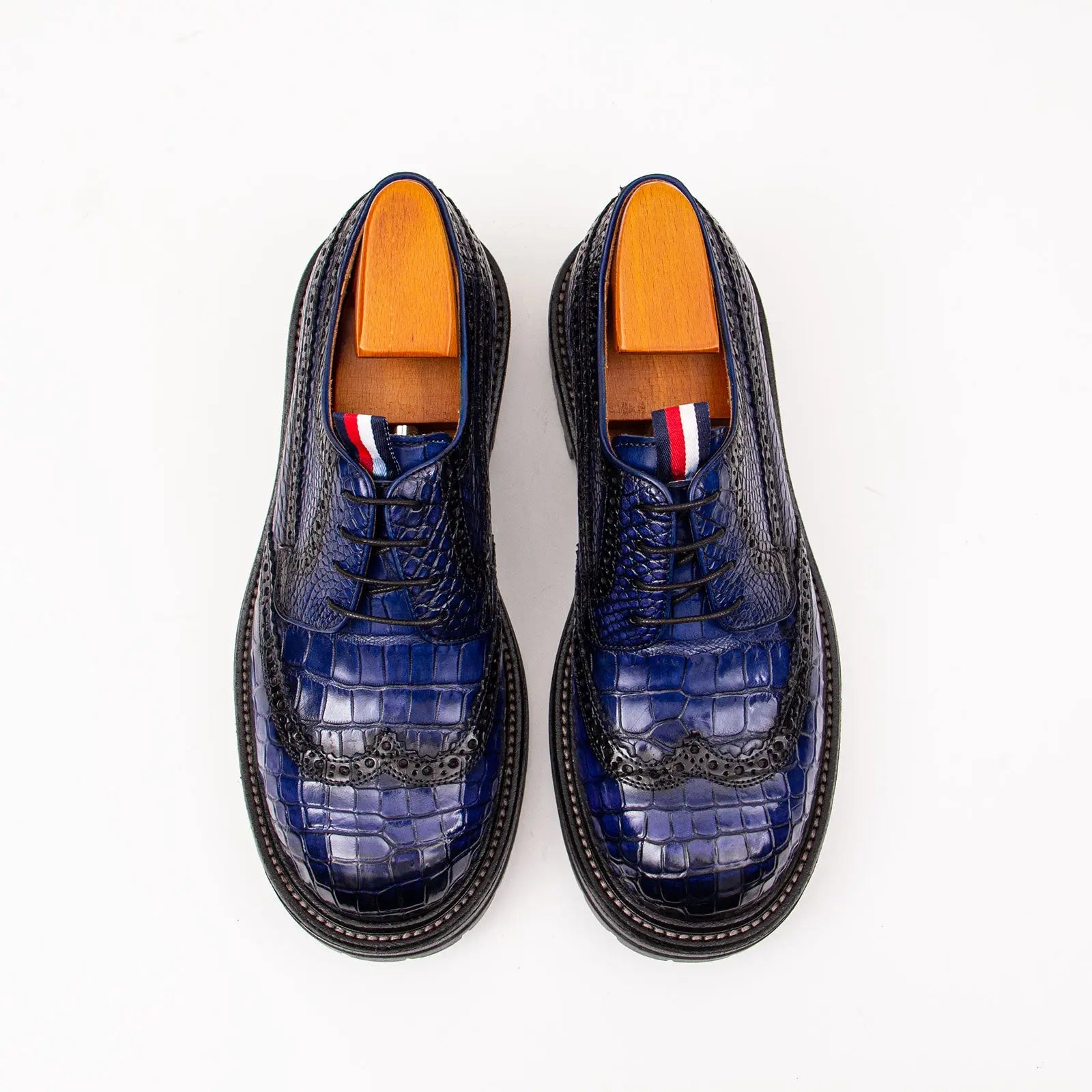 Genuine Crocodile Leather Men's Derby Brogues Blue DIVINCH