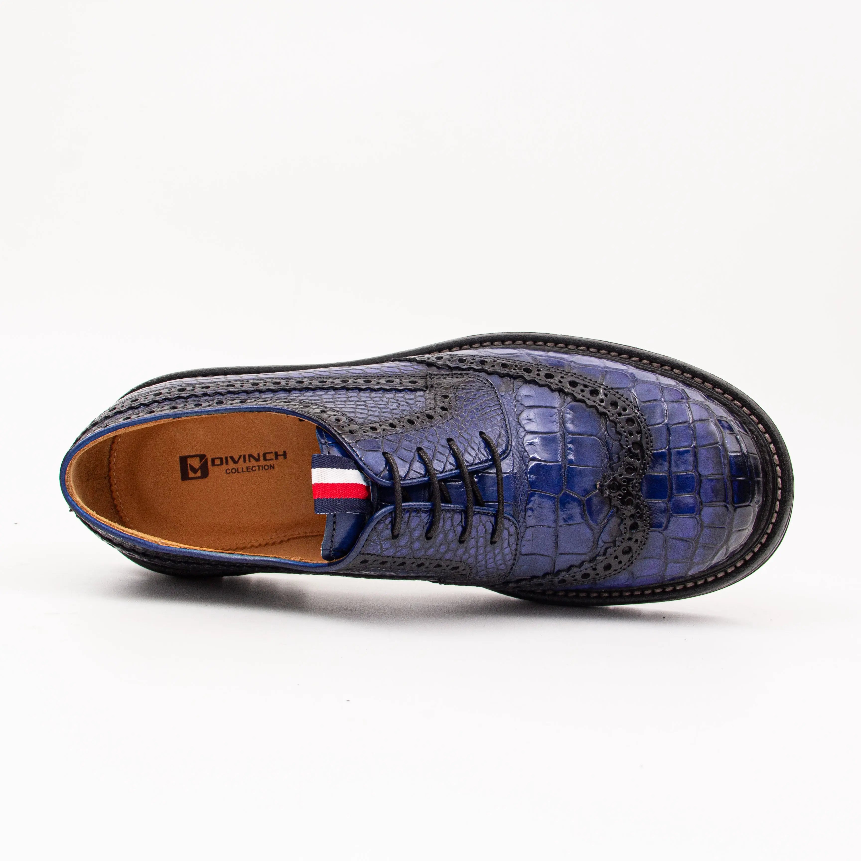 Genuine Crocodile Leather Men's Derby Brogues Blue DIVINCH