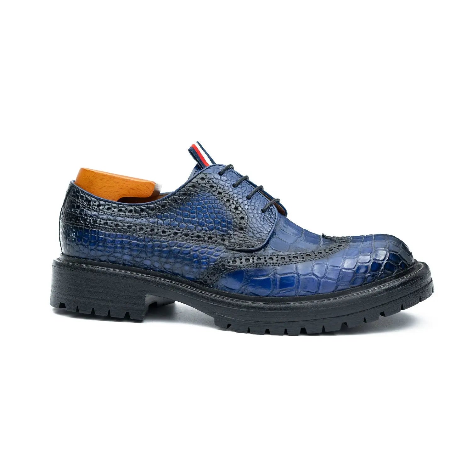 Genuine Crocodile Leather Men's Derby Brogues Blue DIVINCH