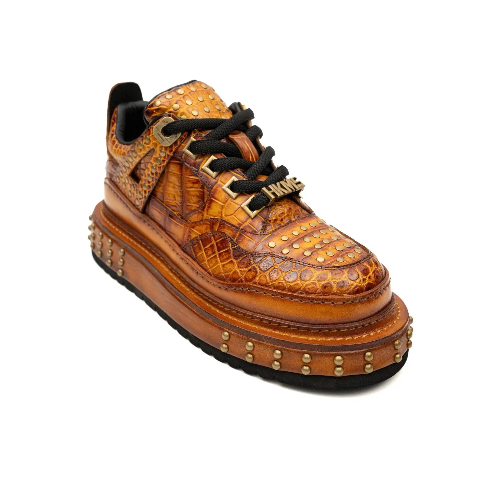 Bernsteinfarbener Krokodilleder-Plateausneaker