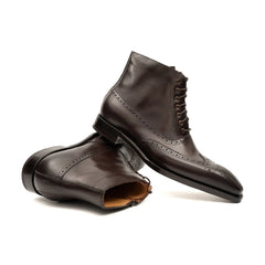 Stivali stringati in pelle brunita