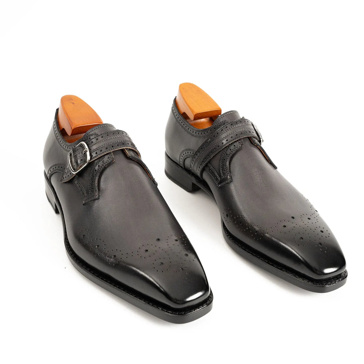 Goodyear Welted Monk Strap Shoes Black DIVINCH