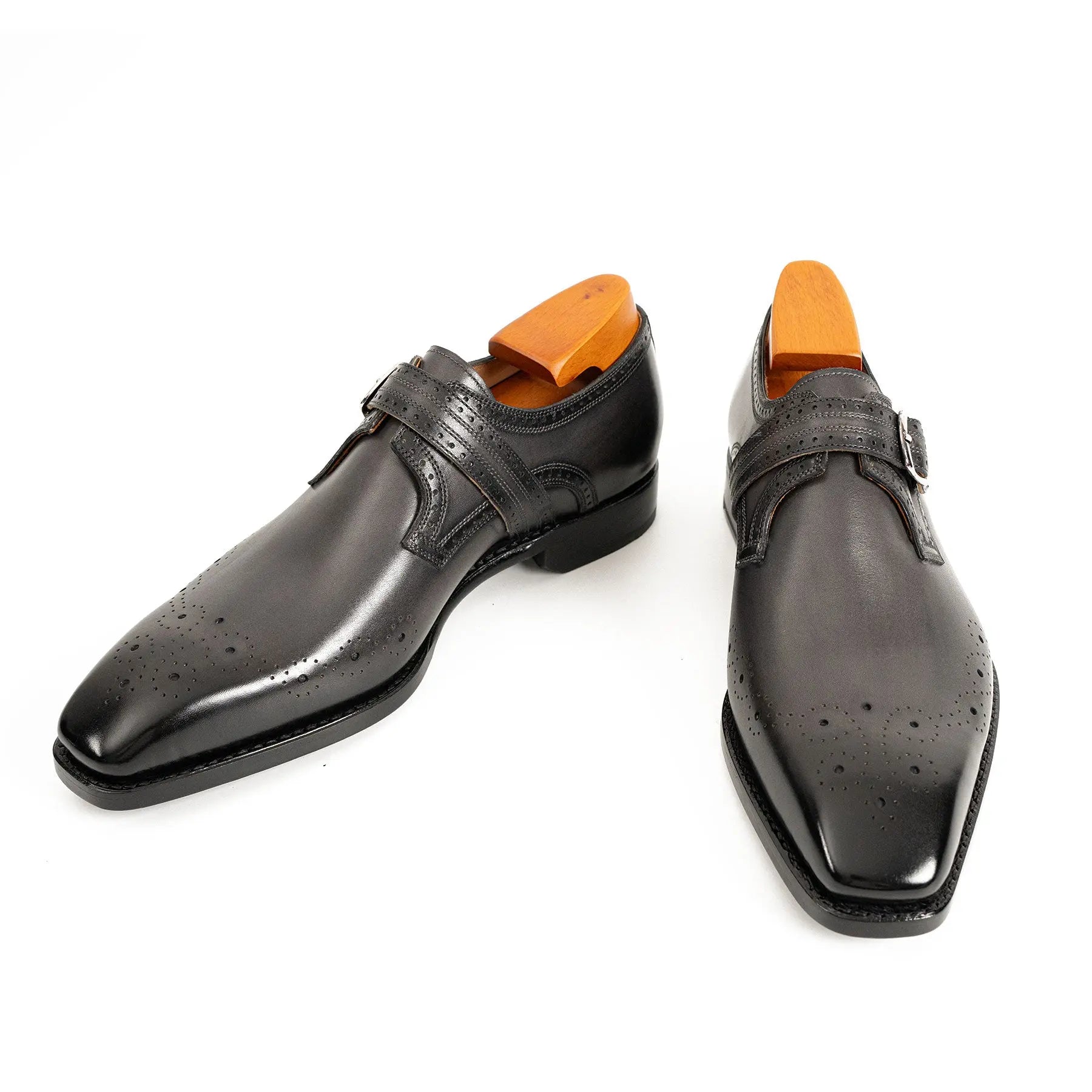 Goodyear Welted Monk Strap Shoes Black DIVINCH