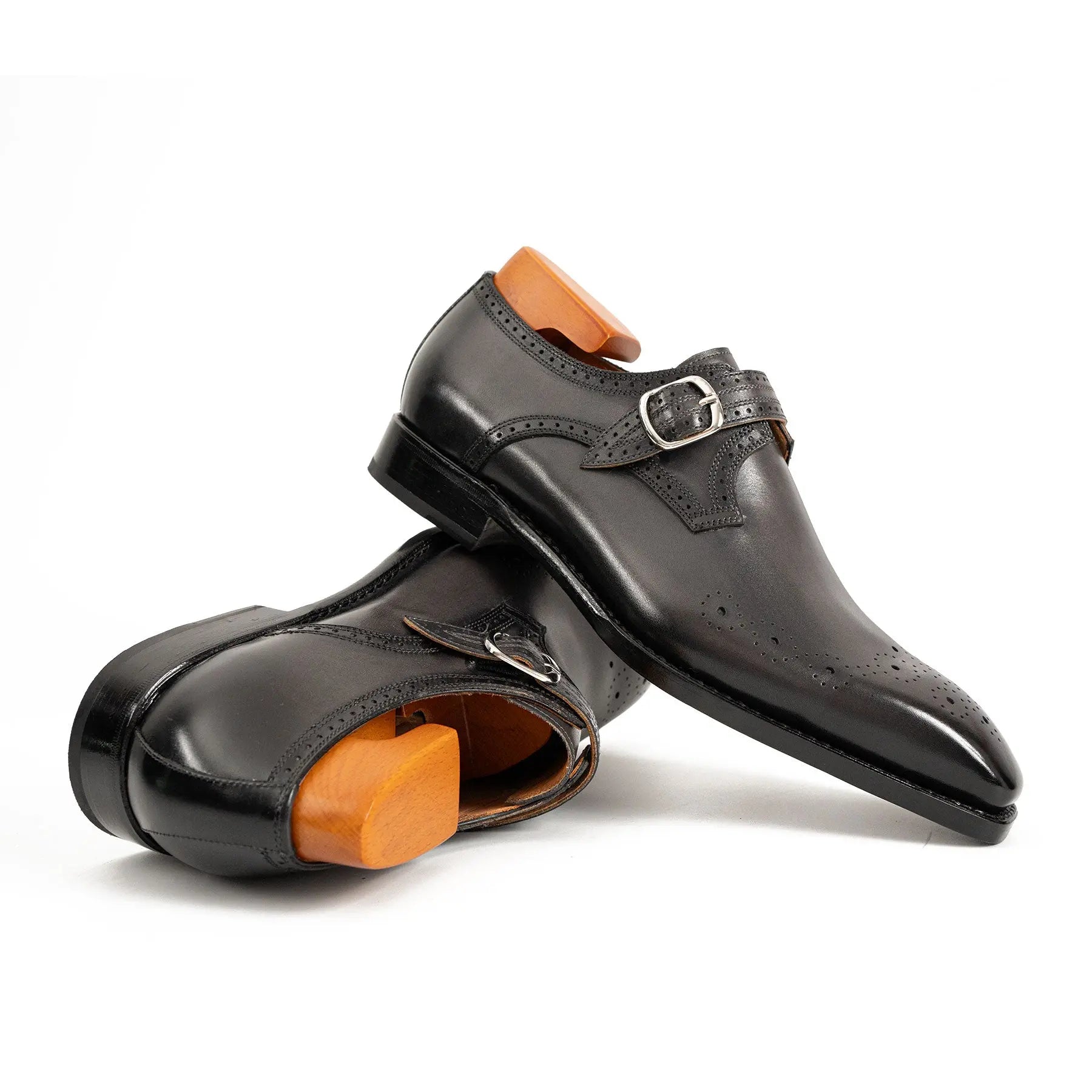Goodyear Welted Monk Strap Shoes Black DIVINCH