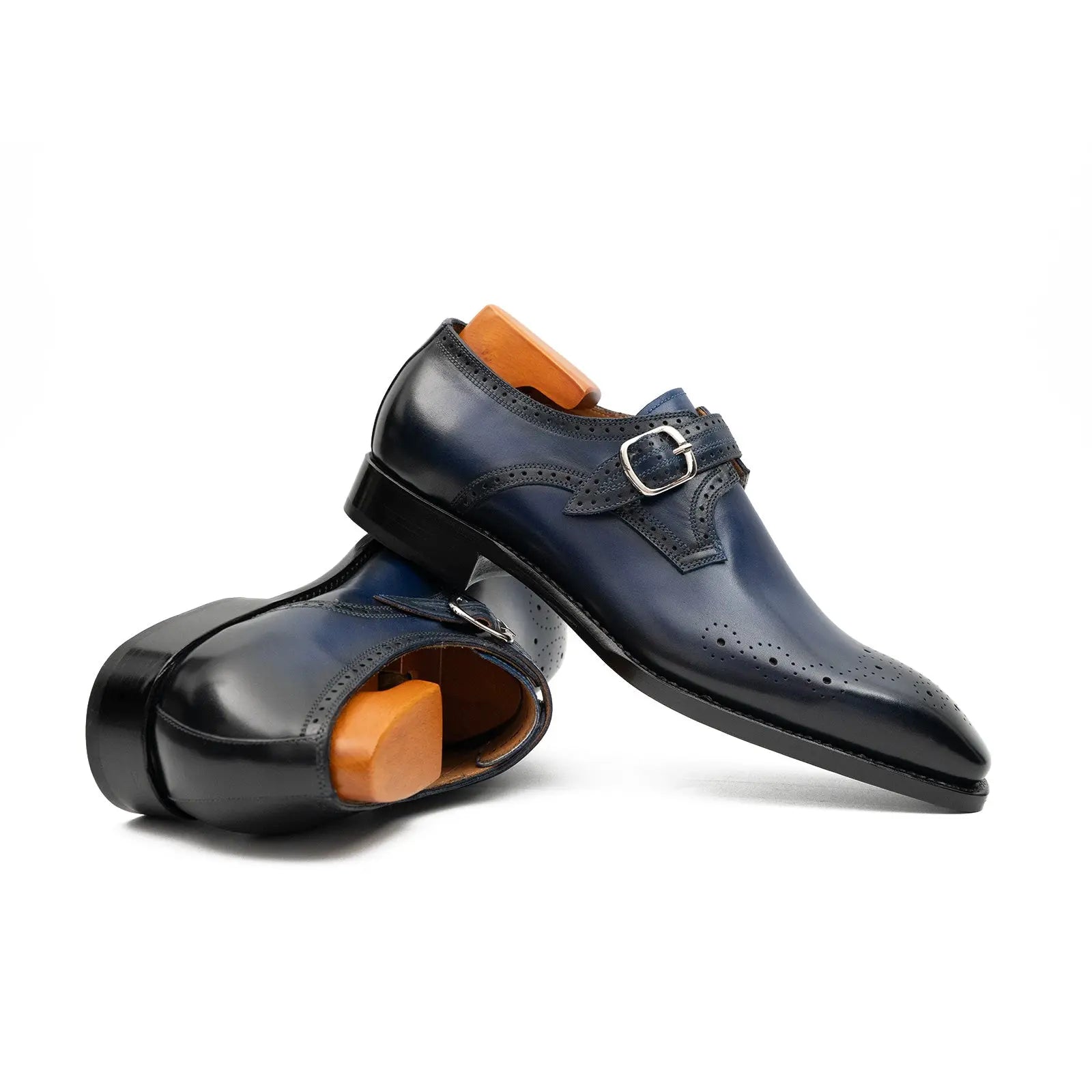 Goodyear Welted Monk Strap Shoes Blue DIVINCH