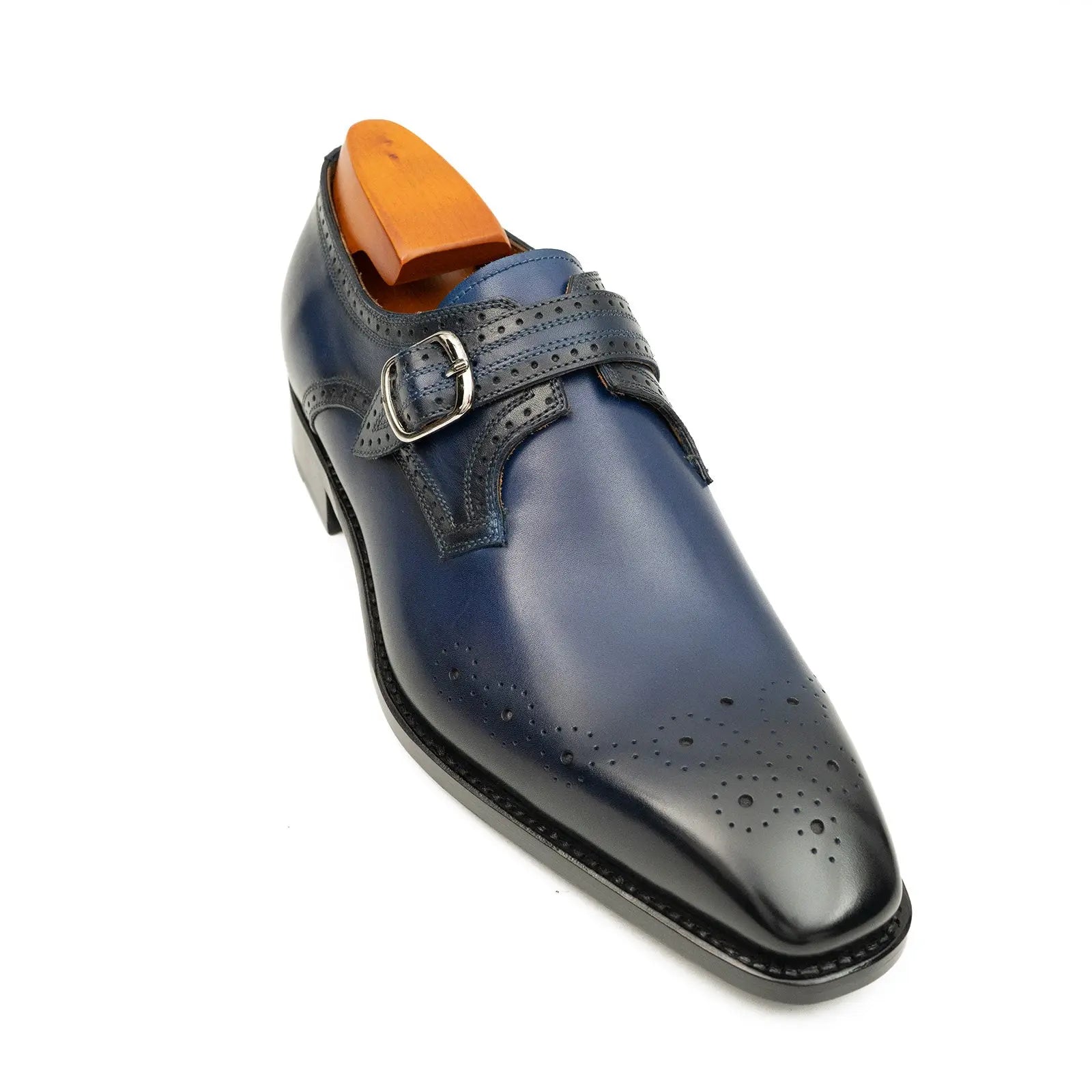 Goodyear Welted Monk Strap Shoes Blue DIVINCH