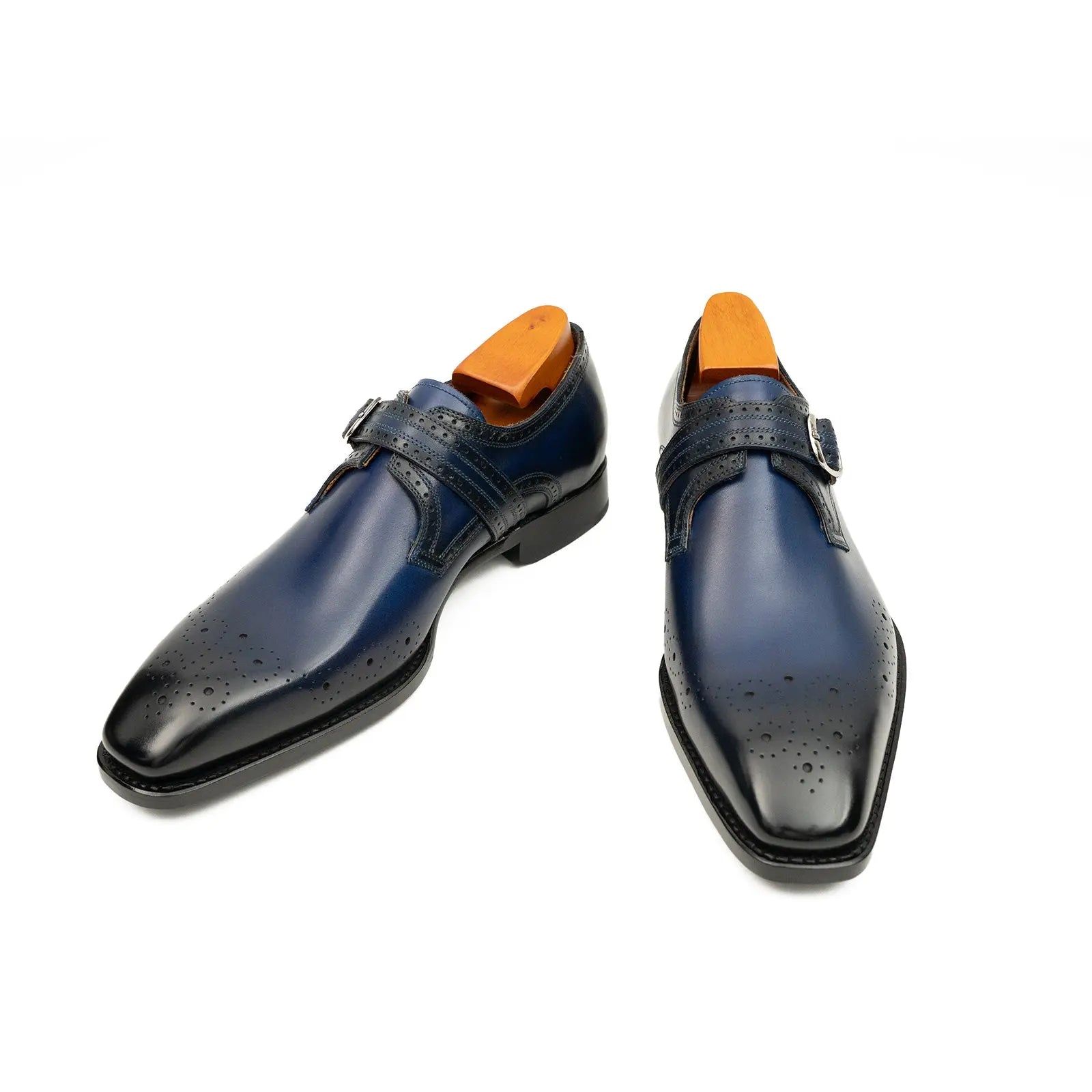 Goodyear Welted Monk Strap Shoes Blue DIVINCH