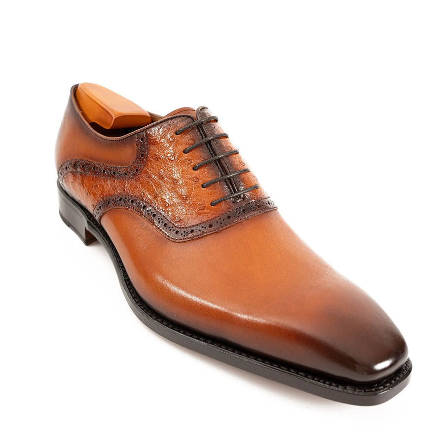 Zapatos Oxford con brogue en piel de avestruz para hombres