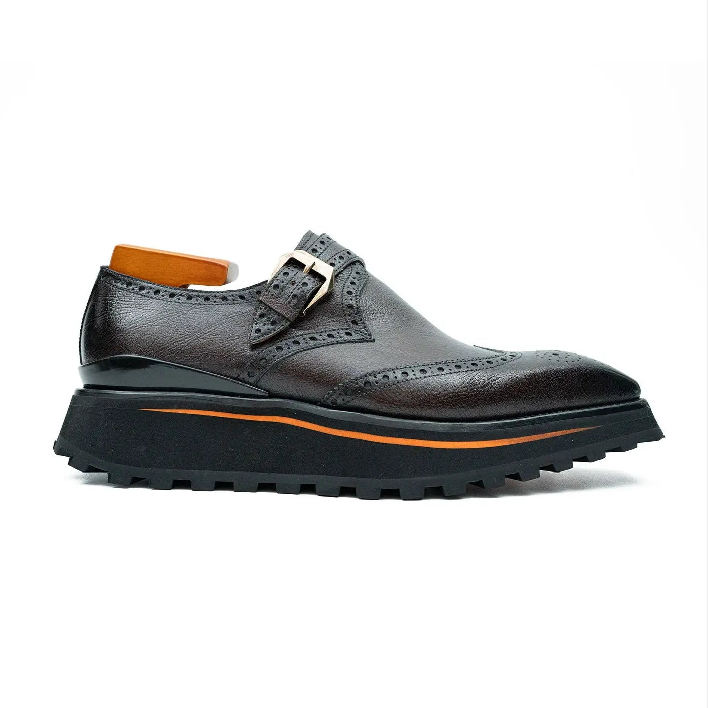 Grain of Tumbled Kangaroo Leather Monk Shoes Divinch