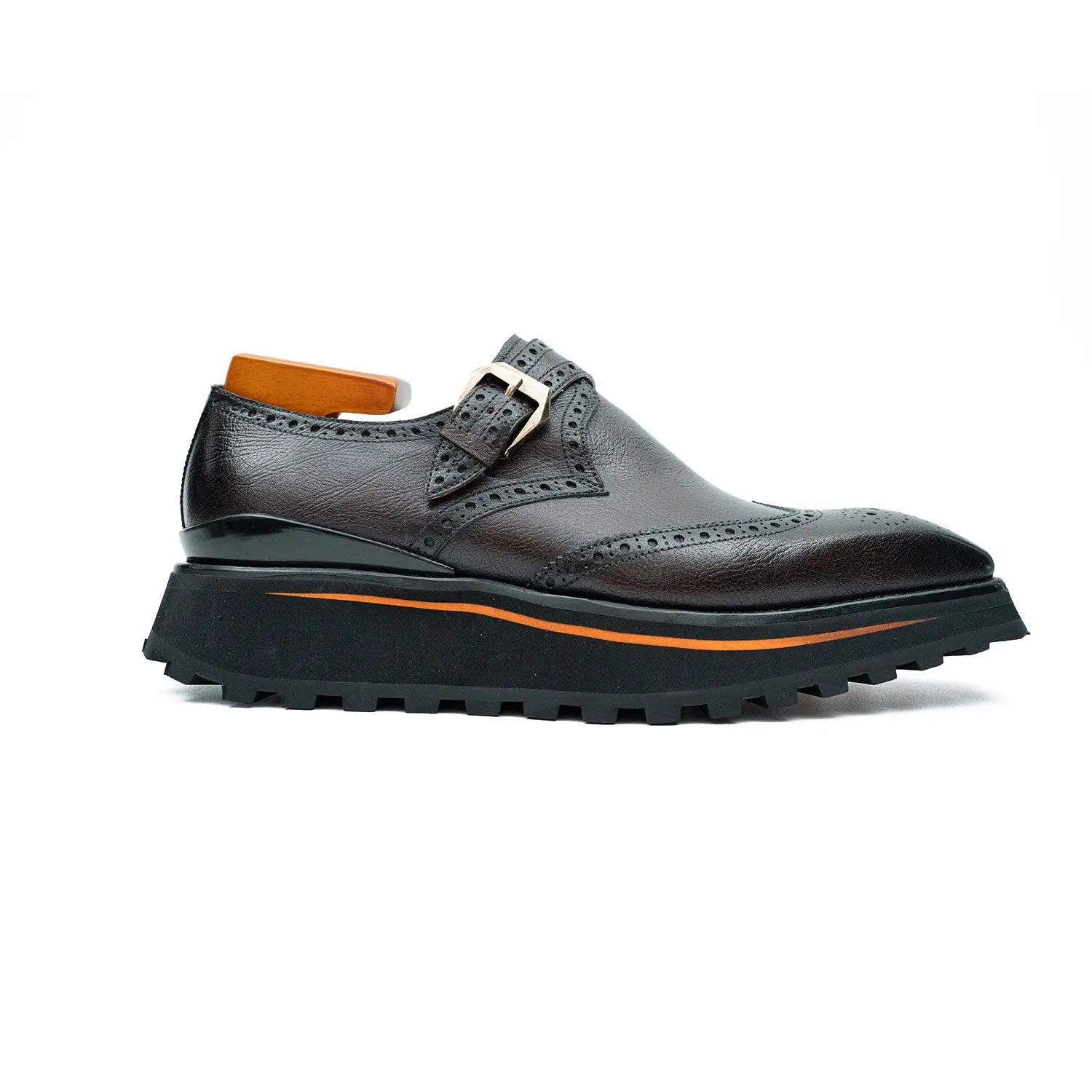 Grain of Tumbled Kangaroo Leather Monk Shoes Divinch