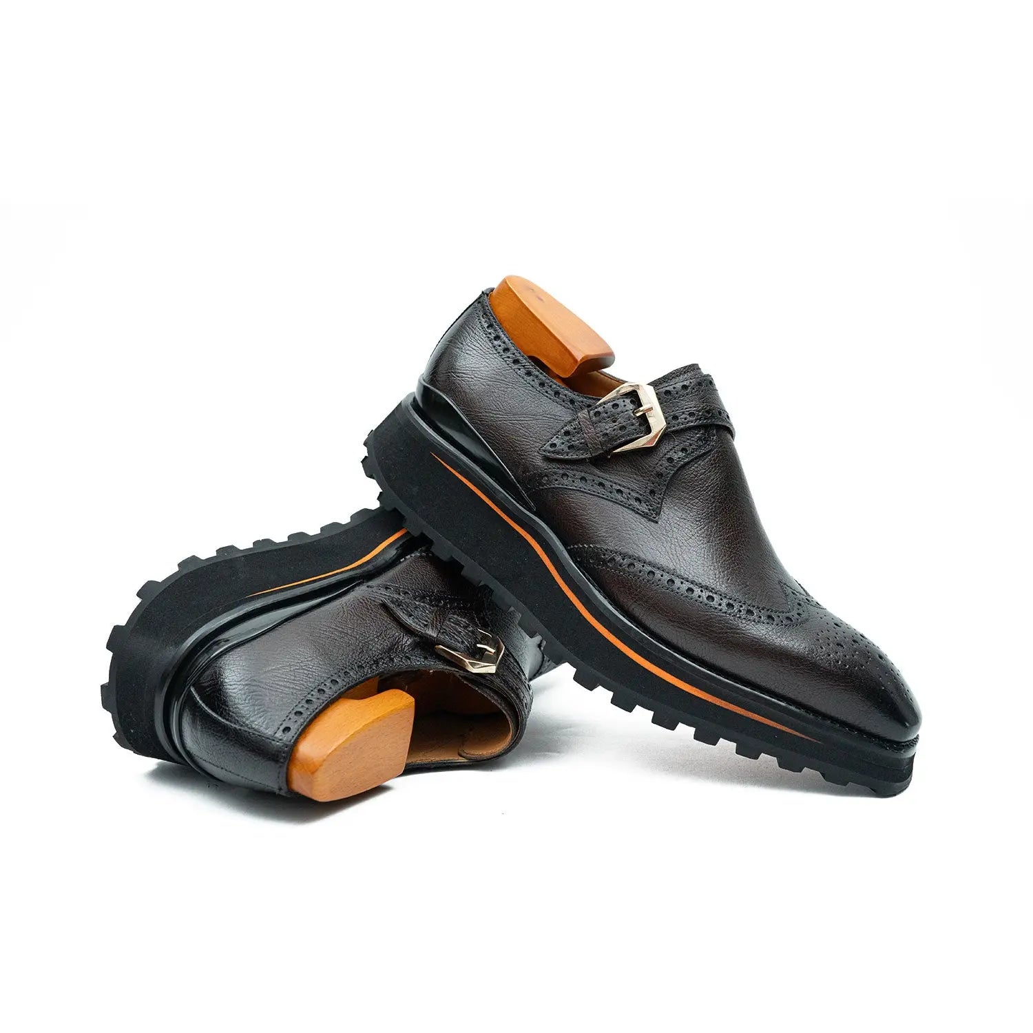 Grain of Tumbled Kangaroo Leather Monk Shoes Divinch