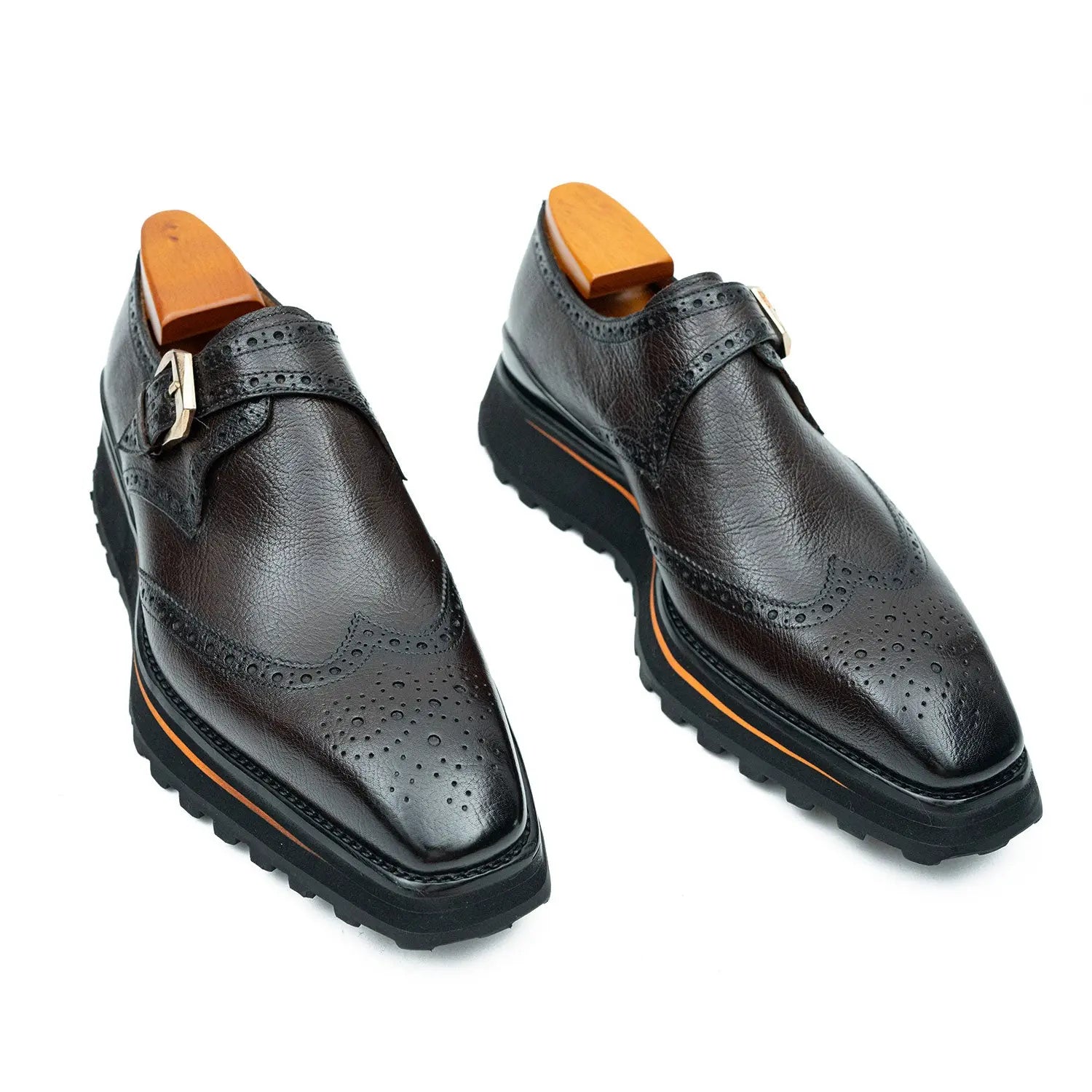 Grain of Tumbled Kangaroo Leather Monk Shoes Divinch