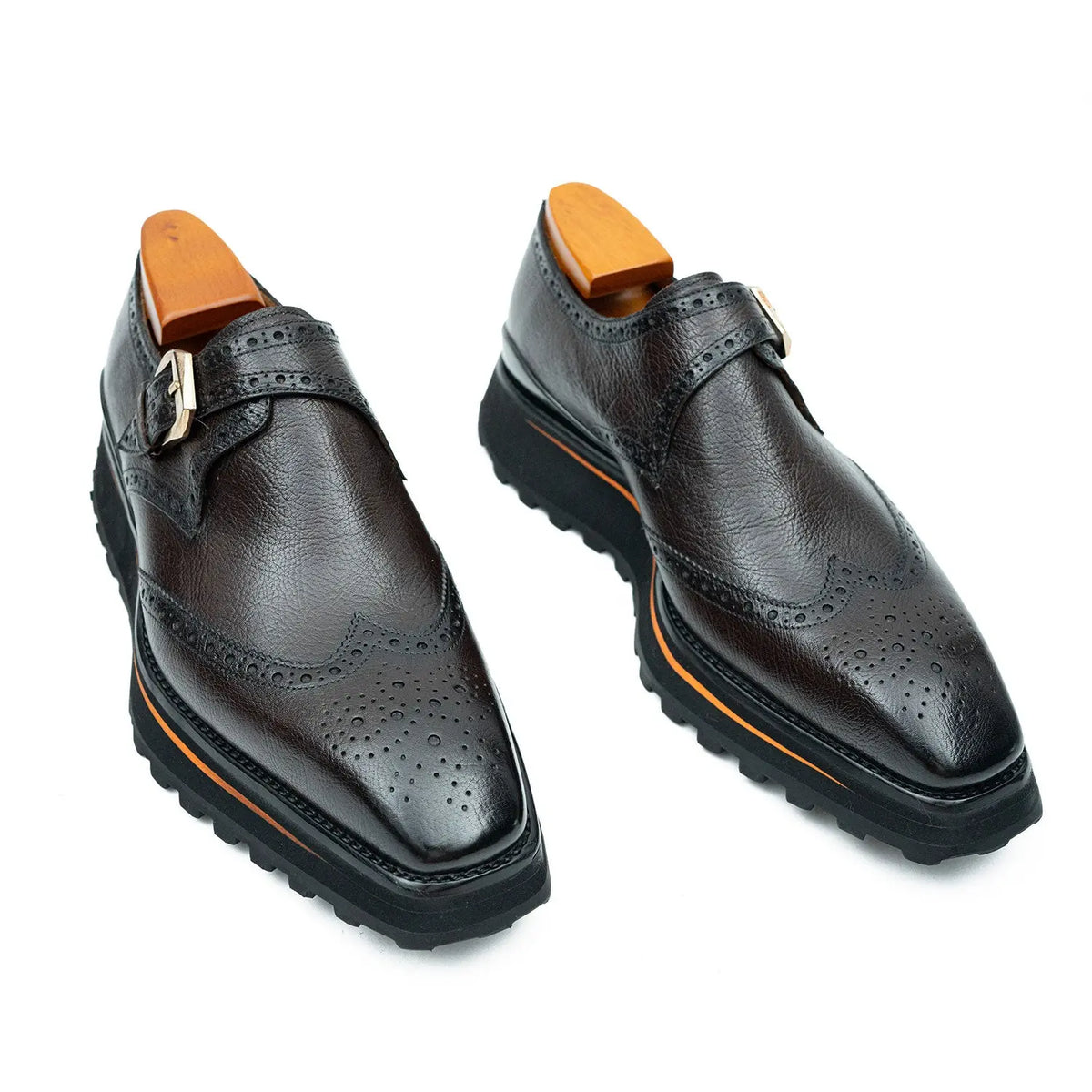 Grain of Tumbled Kangaroo Leather Monk Shoes Divinch