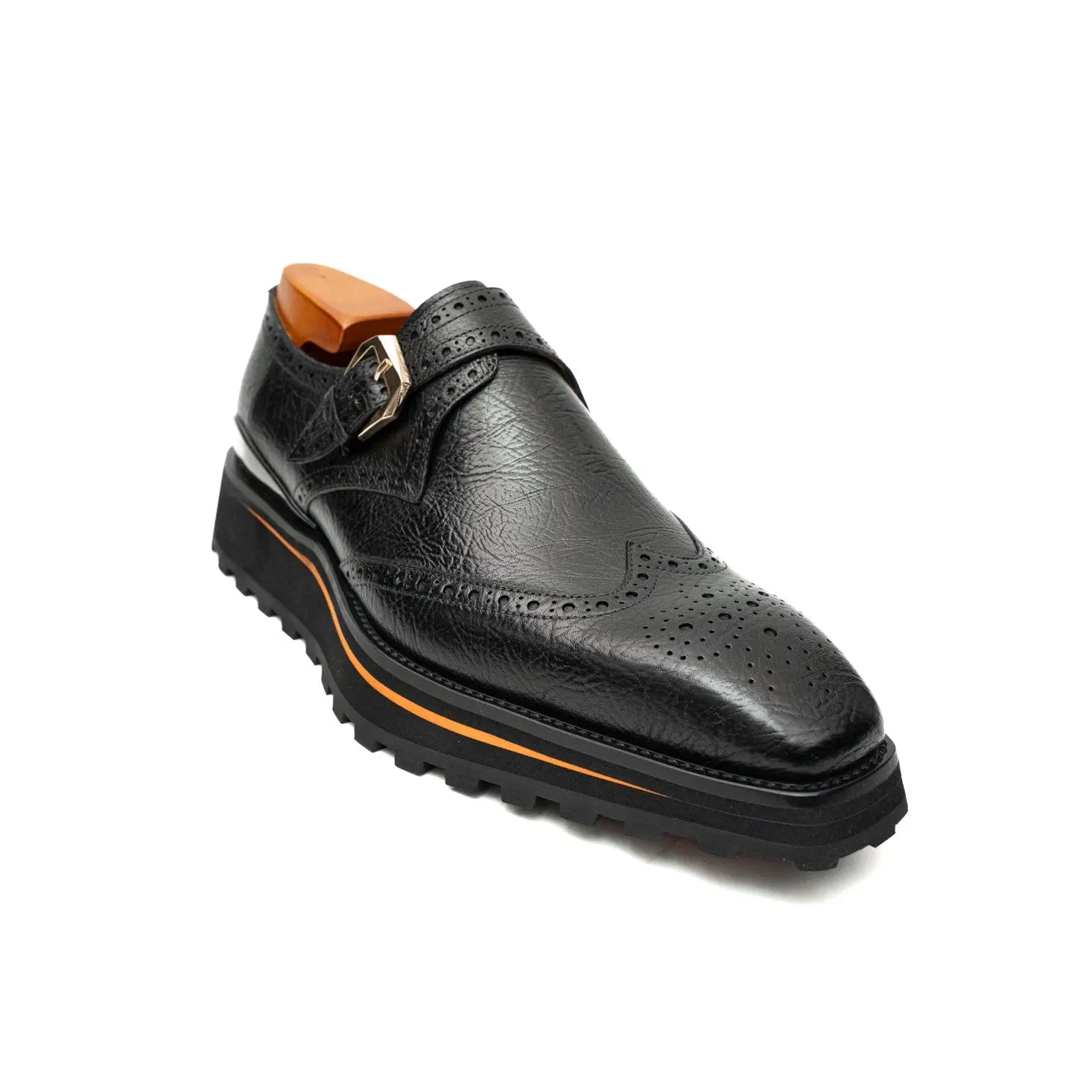 Zapatos monk doble de cuero de canguro con plataforma