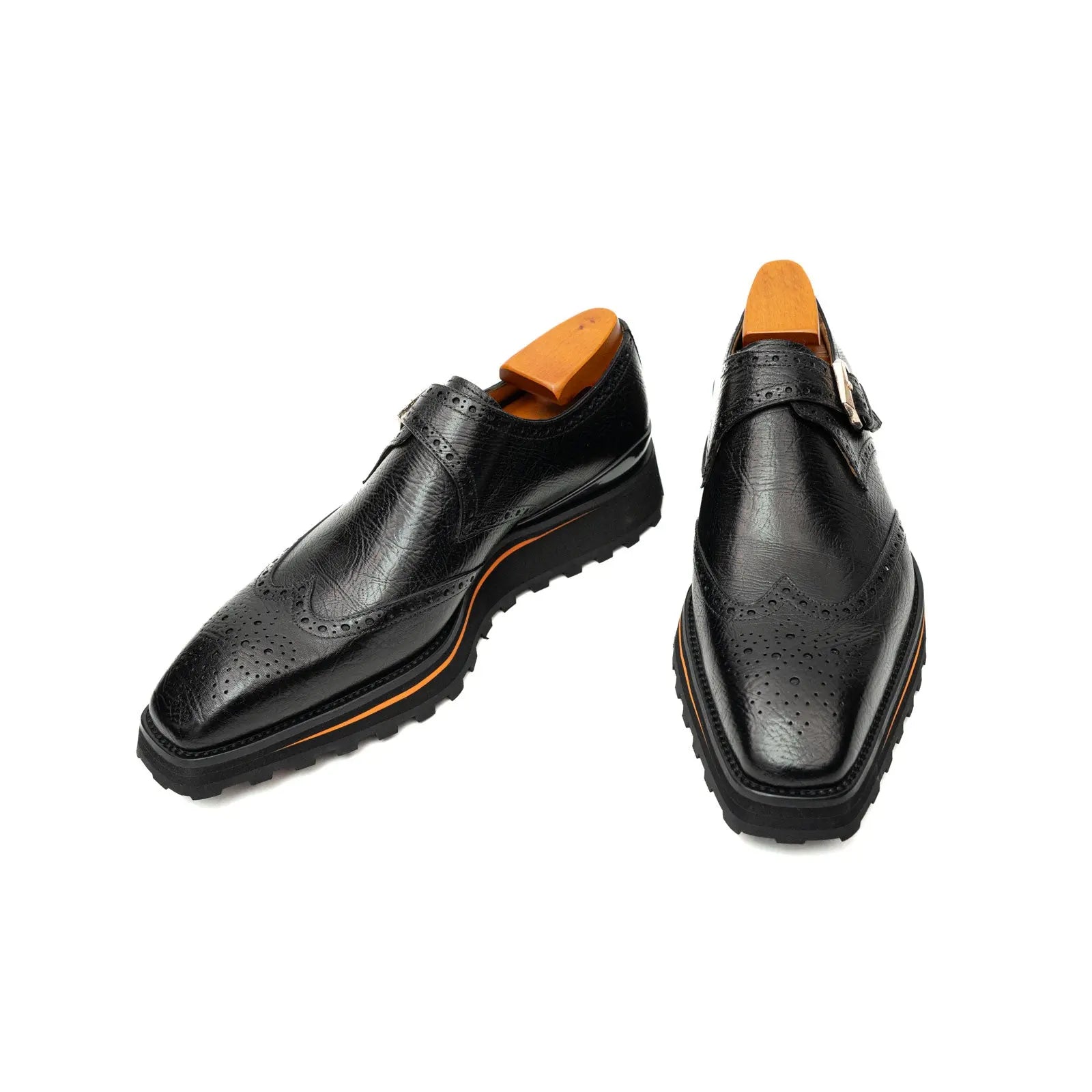 Zapatos monk doble de cuero de canguro con plataforma