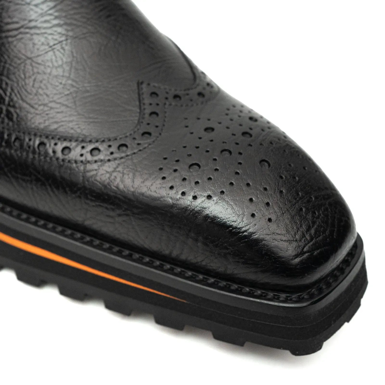 Black Brogued Monk Shoes with Lug Sole