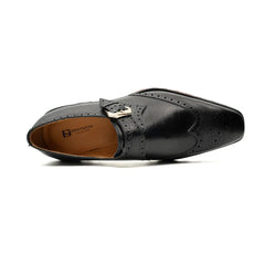 Black Brogued Monk Shoes with Lug Sole