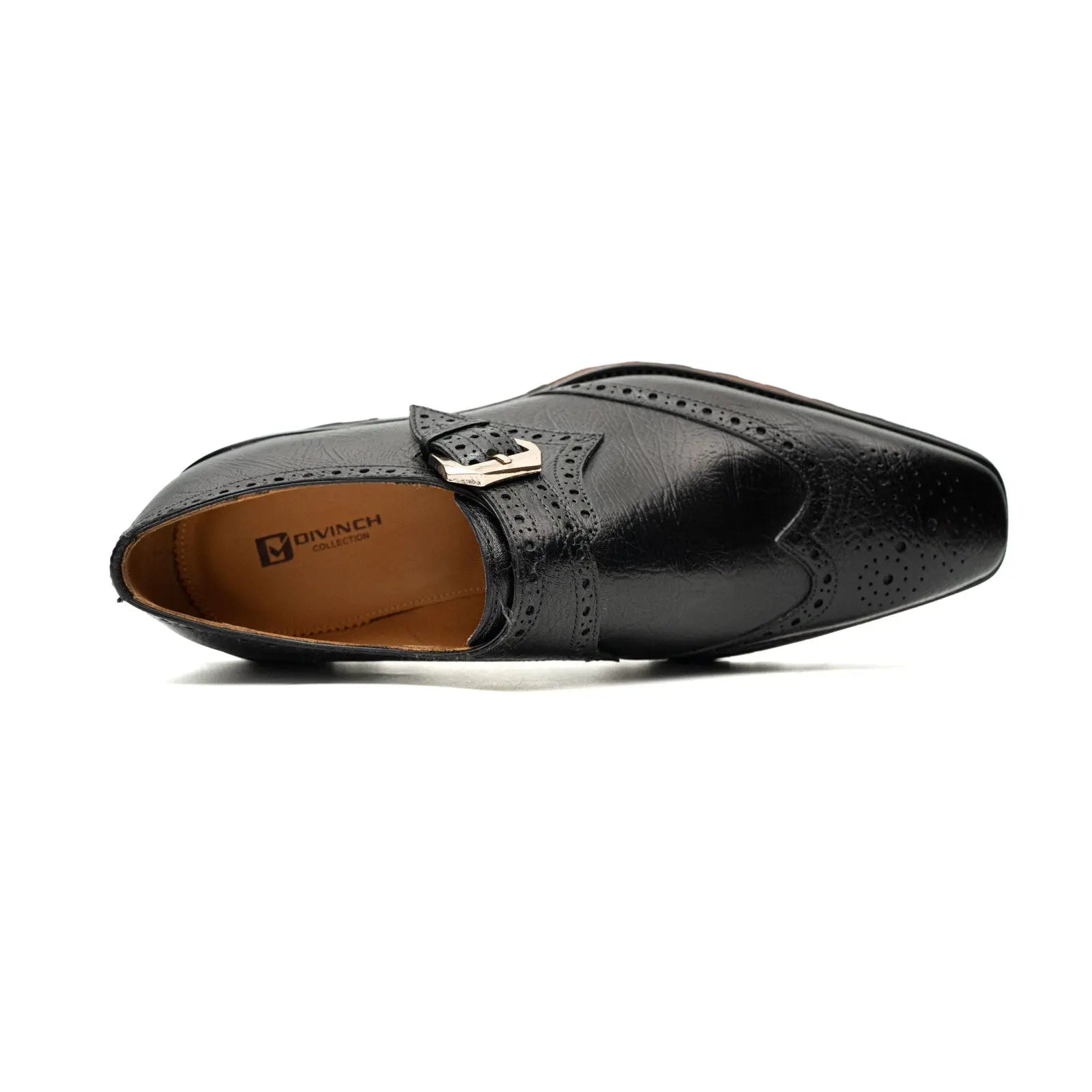 Black Brogued Monk Shoes with Lug Sole