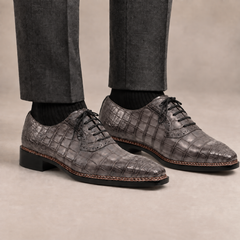 Iron Gray Textured Brogue Derby Shoe DIVINCH