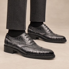 Charcoal Gray-Black Textured Lace-Up Dress Shoe — DIVINCH hero image
