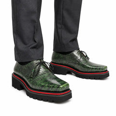 Green Lizard Leather Derby with Elevated Sole