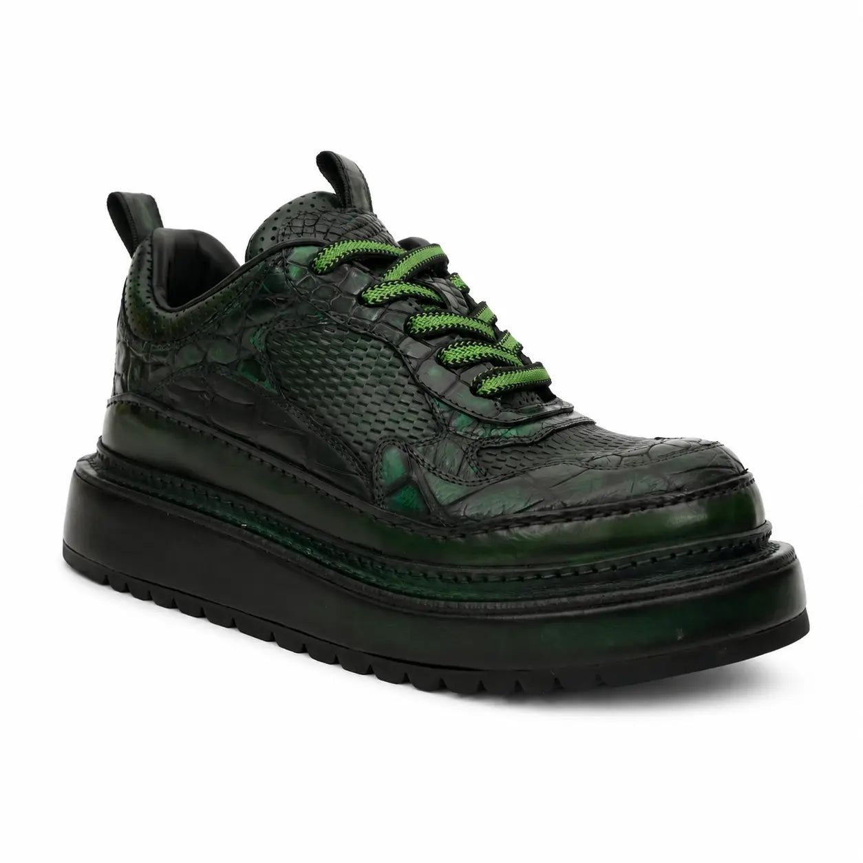 Green Patina Platform Leather Sneaker