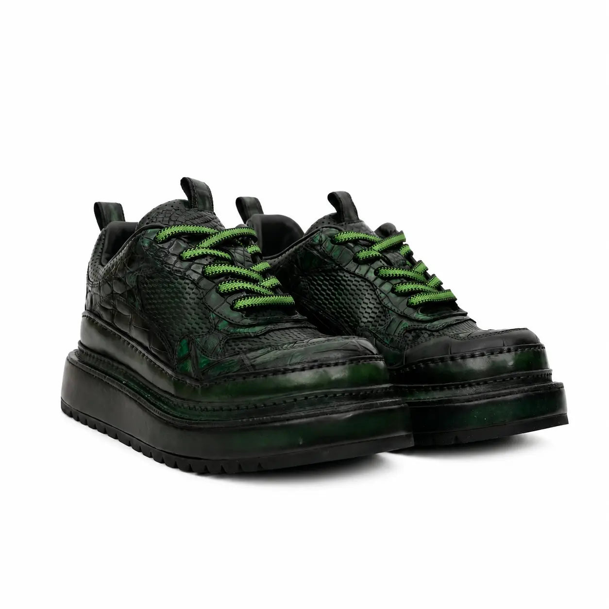 Green Patina Platform Leather Sneaker