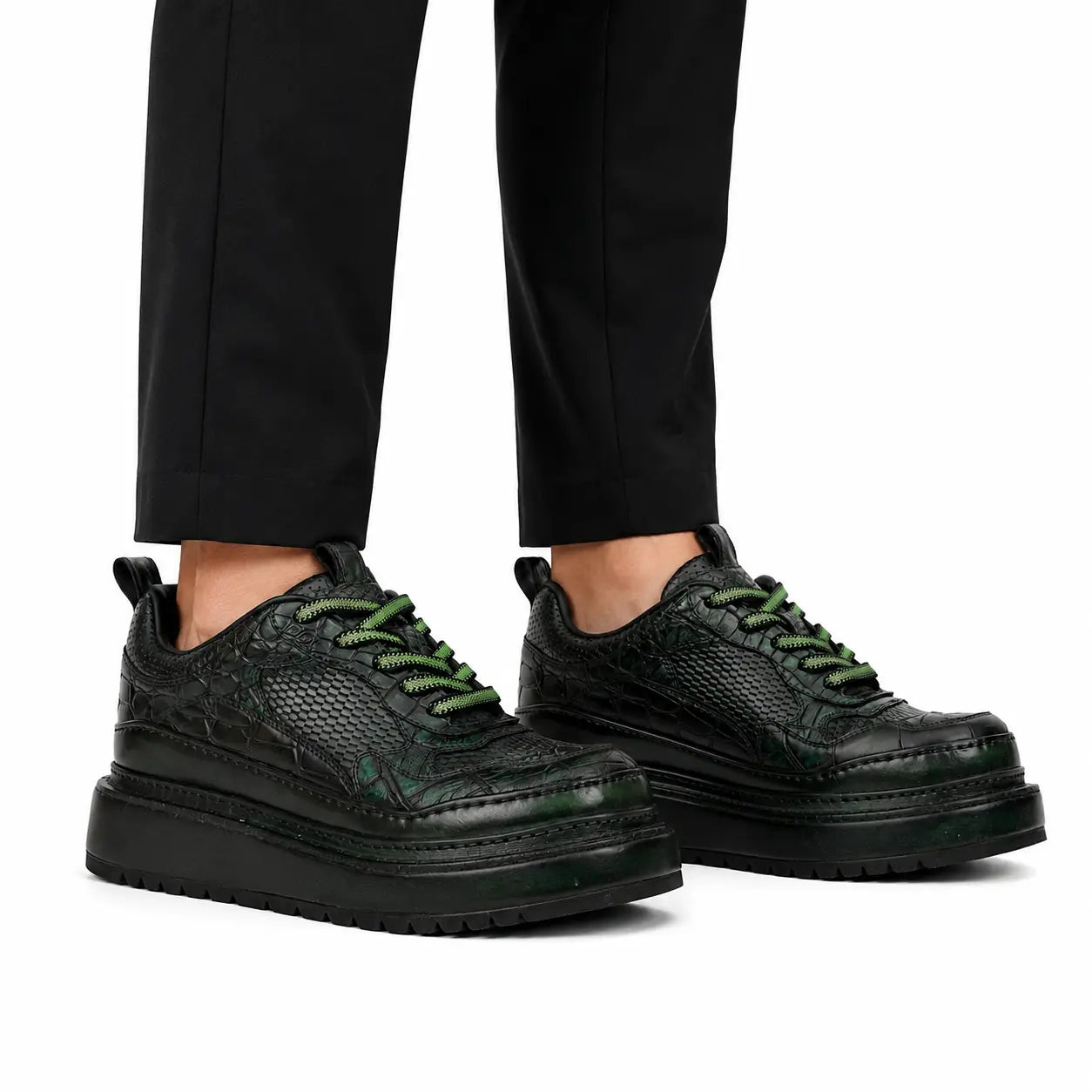 Green Patina Platform Leather Sneaker