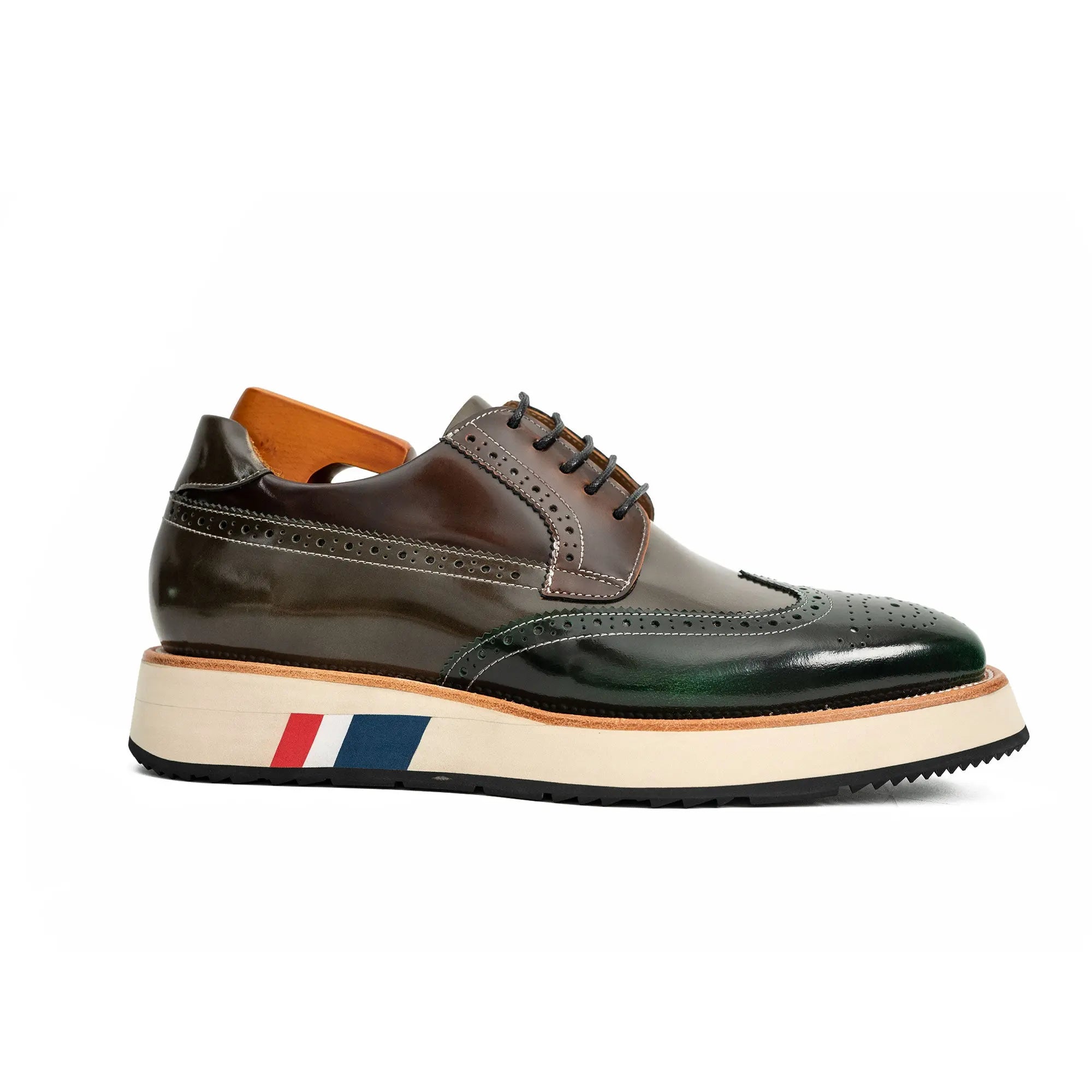 Green & Brown Brogues with Thick Heel Divinch