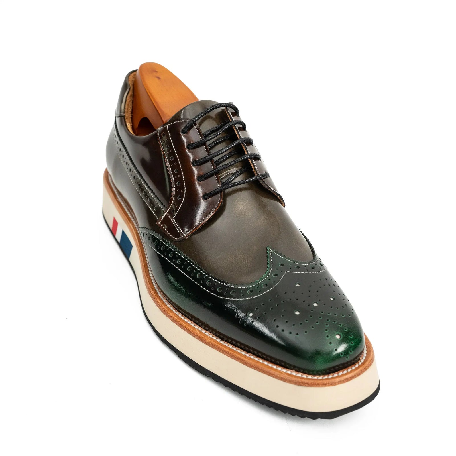 Green & Brown Brogues with Thick Heel Divinch