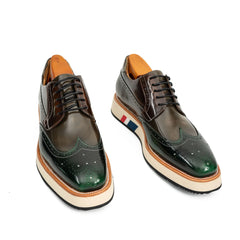 Green & Brown Brogues with Thick Heel Divinch